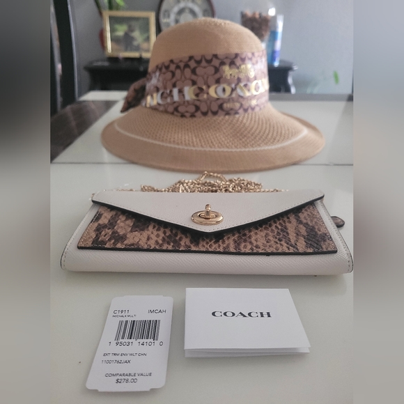 COACH Slim Envelope Wallet on Chain Plus Medium Size Straw Hat! - Picture 3 of 11